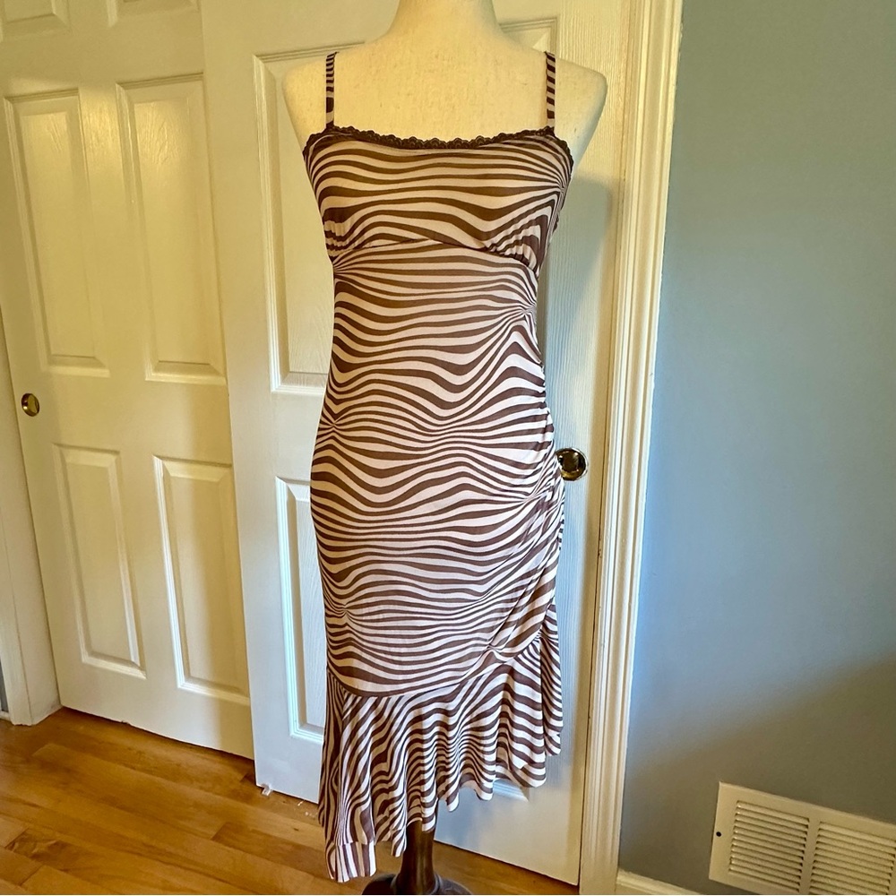 Wild Fable Women Midi Dress Brown Tan Zebra XS Recycled Polyester